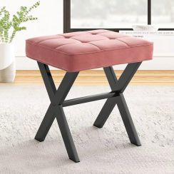 Pink Square Velvet Low Stool