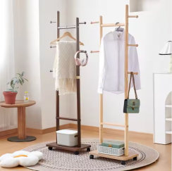 Multifunctional European Style Wooden Floor Clothes Rack