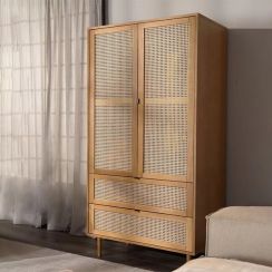 Wooden Real Rattan Armoire